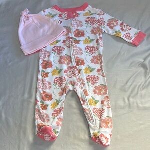 Burt's Bees Baby - Organic Cotton - Pink and Yellow Floral Onesie Footie and hat